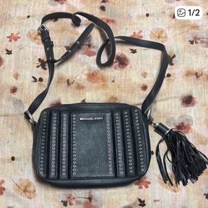 Michael Kors Black Leather Grommet Crossbody with Tassel